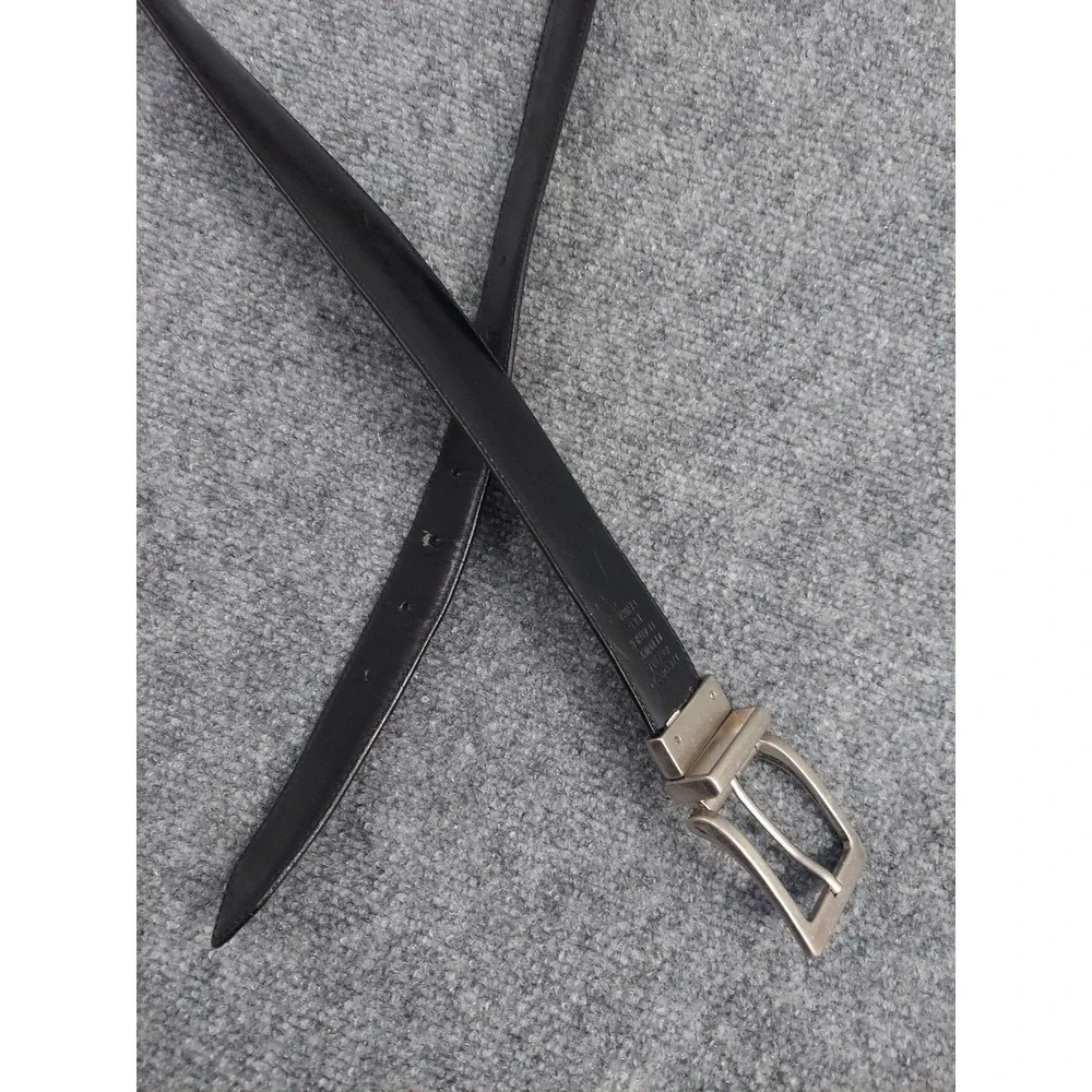 Columbia Belt Mens 46 Brown Black Braided‎ Reversible Leather silver buckle